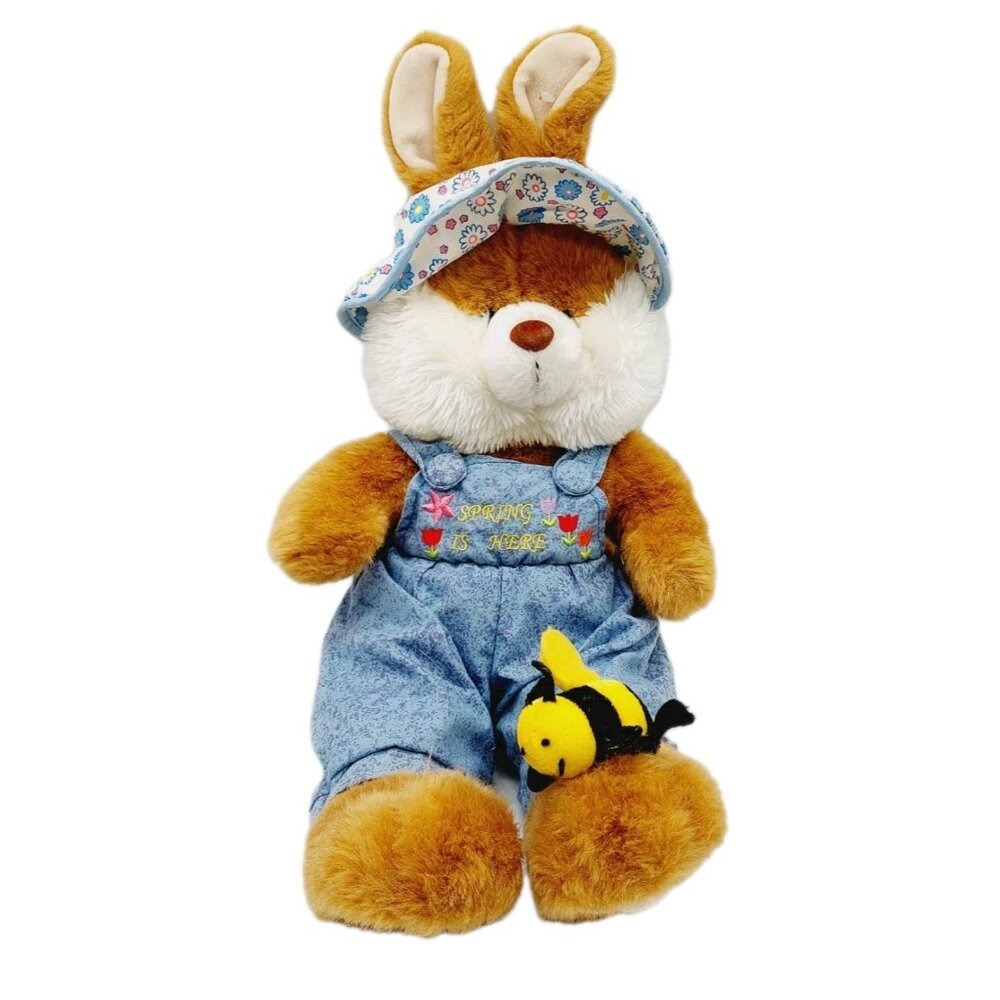 Spring Easter Bunny Rabbit Stuffed Animal Plush In Blue Overalls Goffa 16"